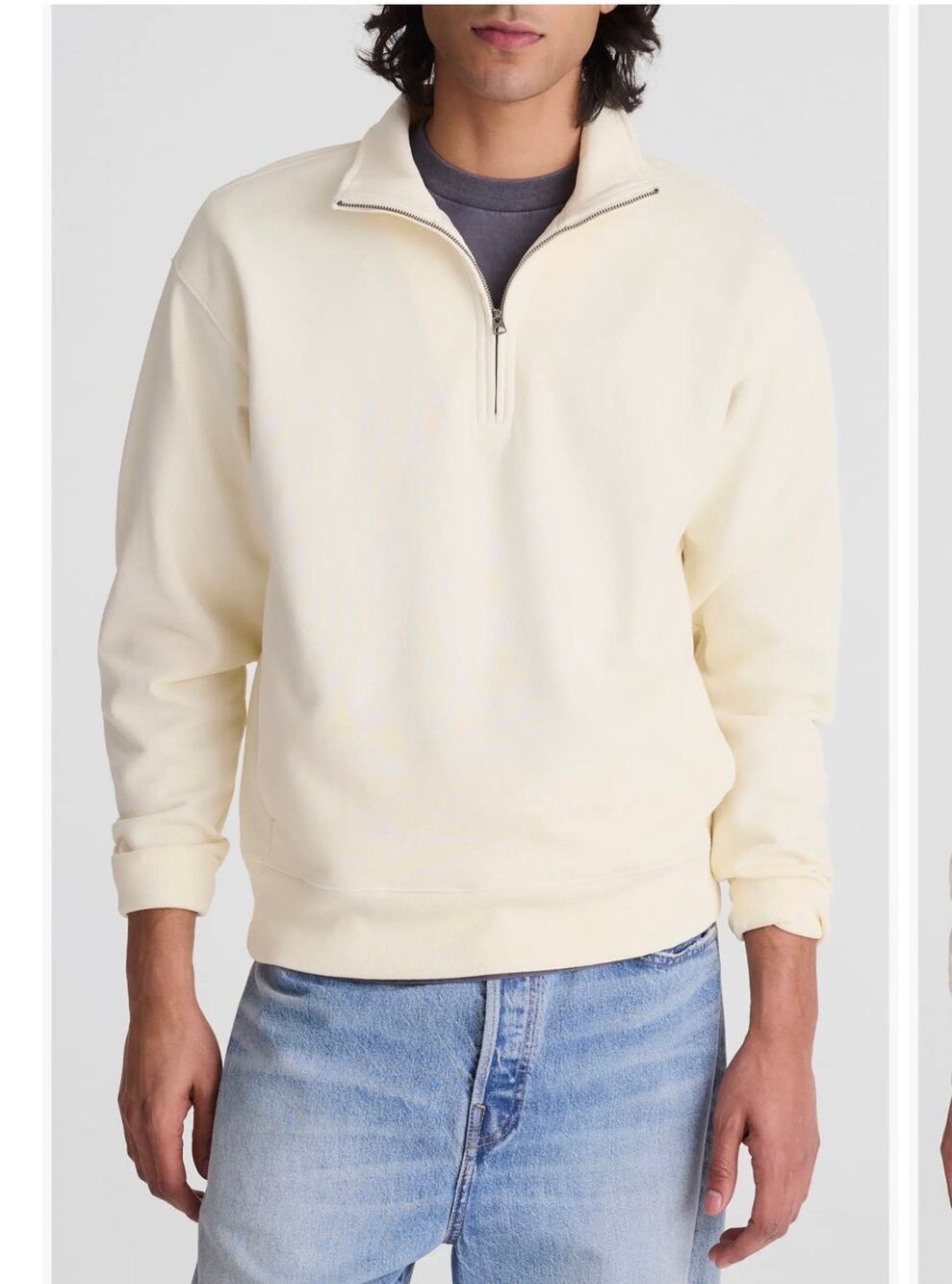 Madewell Men's Terry Quarter-Zip Pullover Sweatshirt Canvas Ivory Size XXL NWT